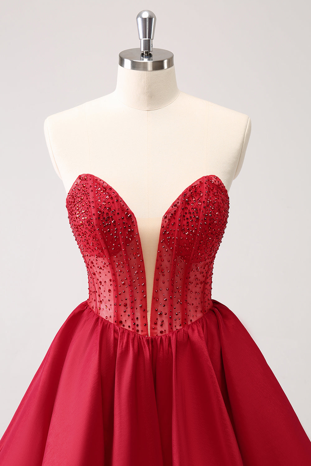 Cute Red A-Line Strapless Ruffle Short Homecoming Dress with Beading