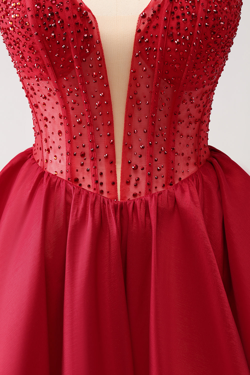 Cute Red A-Line Strapless Ruffle Short Homecoming Dress with Beading