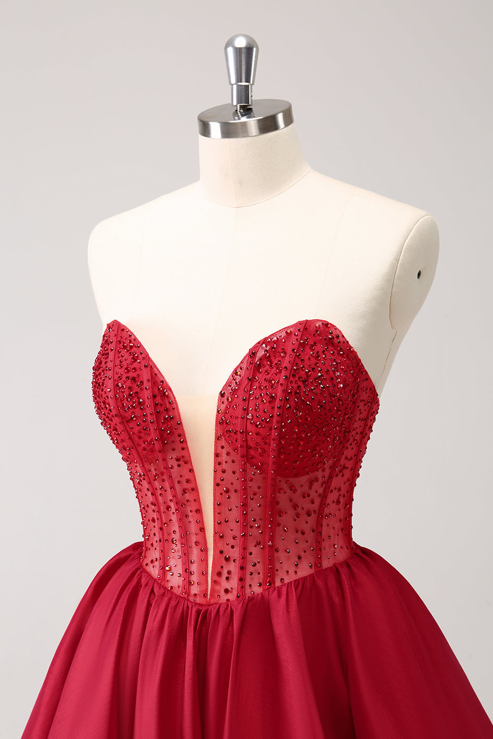 Cute Red A-Line Strapless Ruffle Short Homecoming Dress with Beading