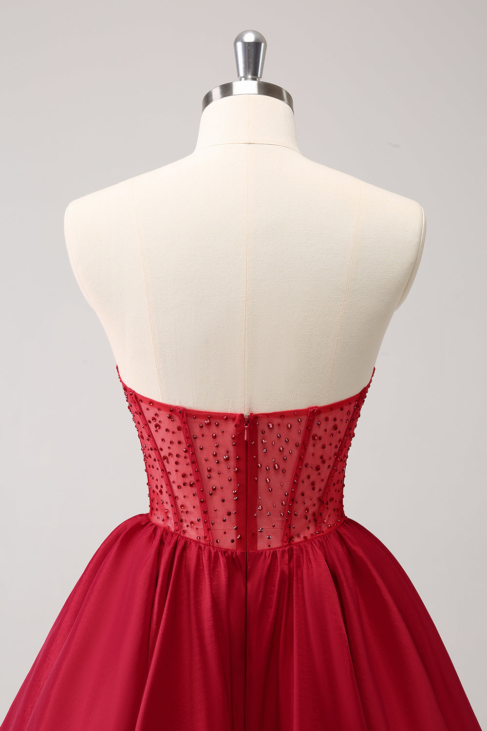 Cute Red A-Line Strapless Ruffle Short Homecoming Dress with Beading