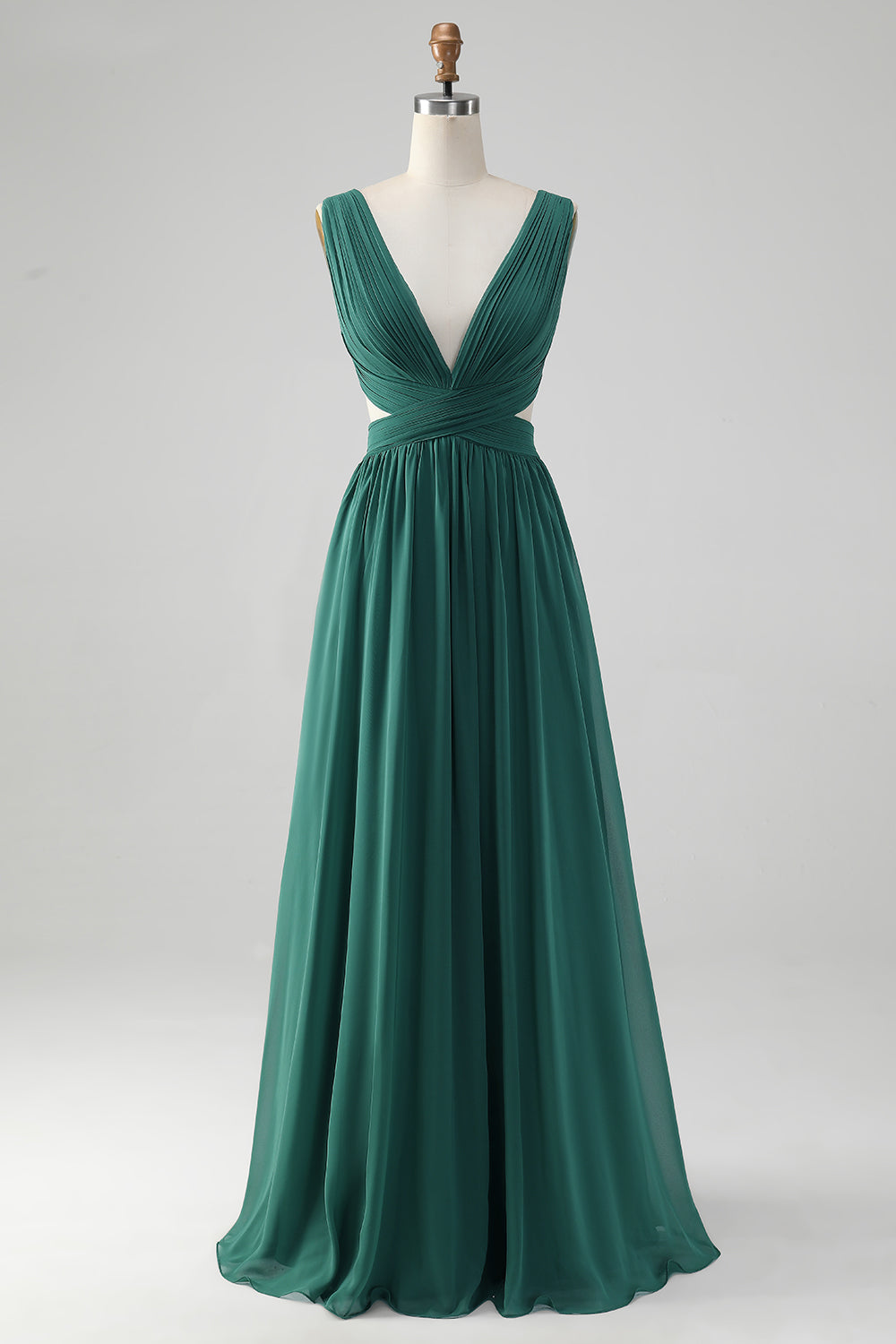 Robe longue de demoiselle d'honneur trapèze en mousseline vert foncé avec dos lacé