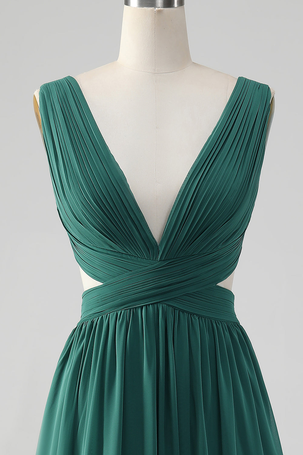Robe longue de demoiselle d'honneur trapèze en mousseline vert foncé avec dos lacé