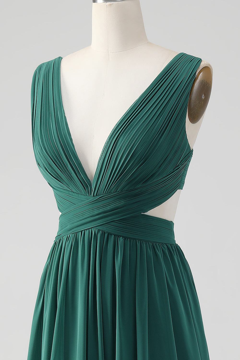 Robe longue de demoiselle d'honneur trapèze en mousseline vert foncé avec dos lacé