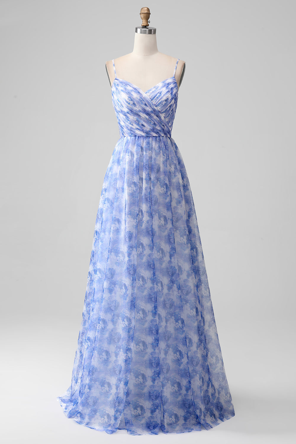 Robe longue de demoiselle d'honneur à bretelles spaghetti ligne A Blue Print