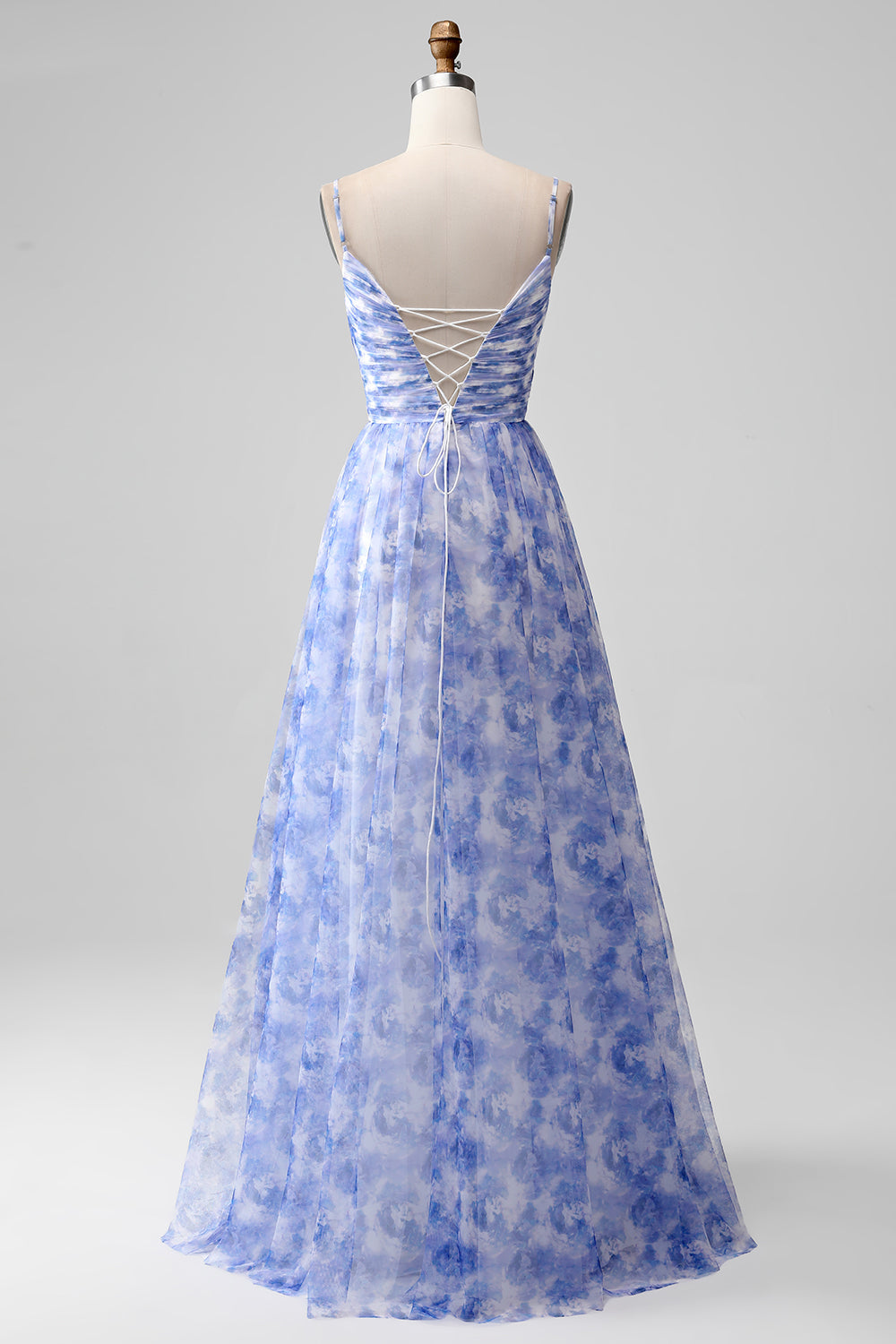 Robe longue de demoiselle d'honneur à bretelles spaghetti ligne A Blue Print