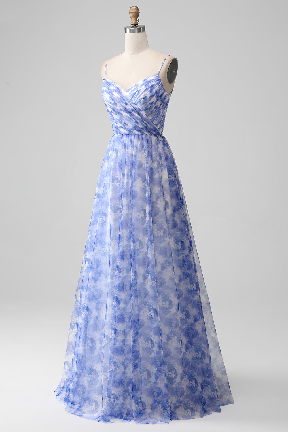 Robe longue de demoiselle d'honneur à bretelles spaghetti ligne A Blue Print