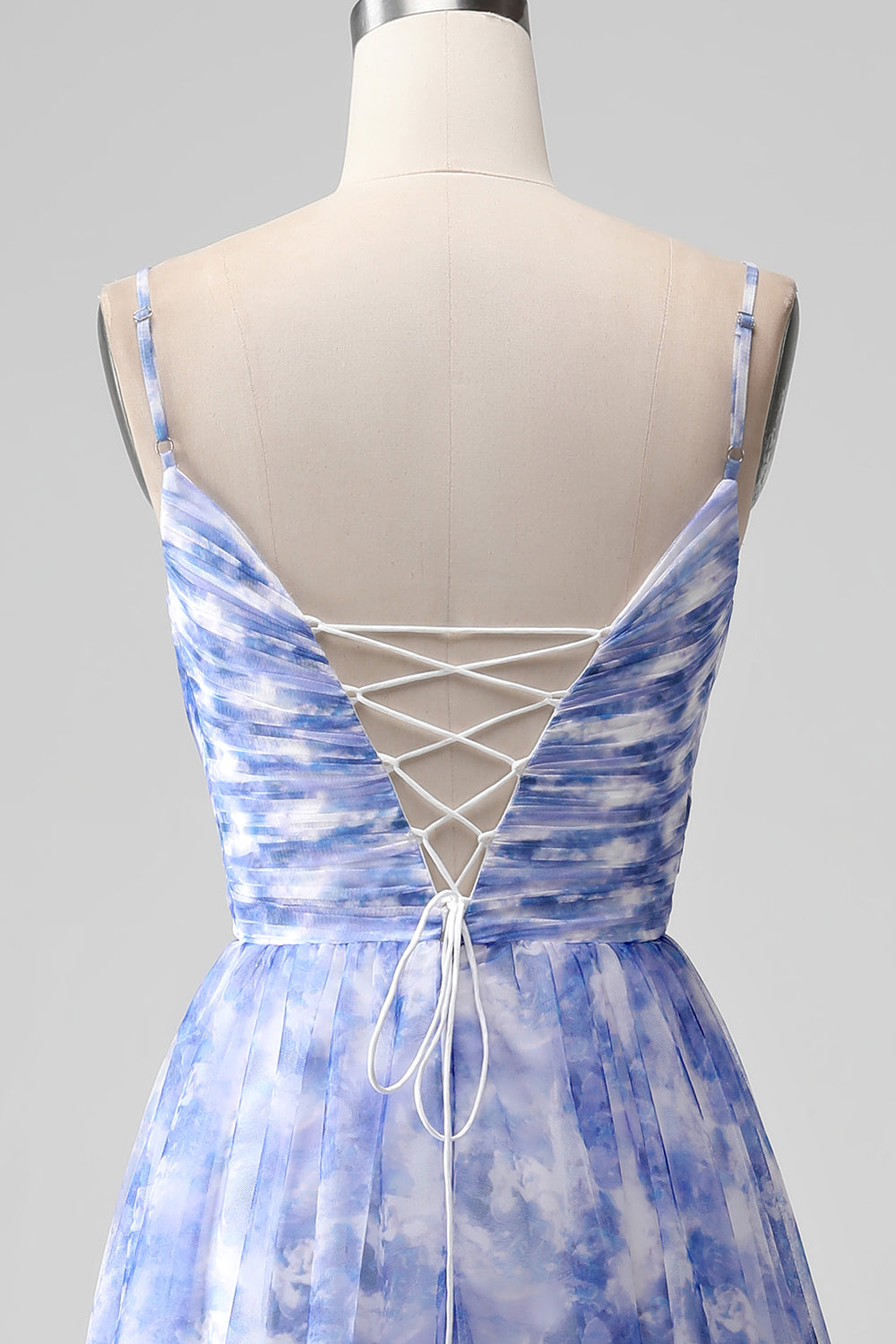 Robe longue de demoiselle d'honneur à bretelles spaghetti ligne A Blue Print