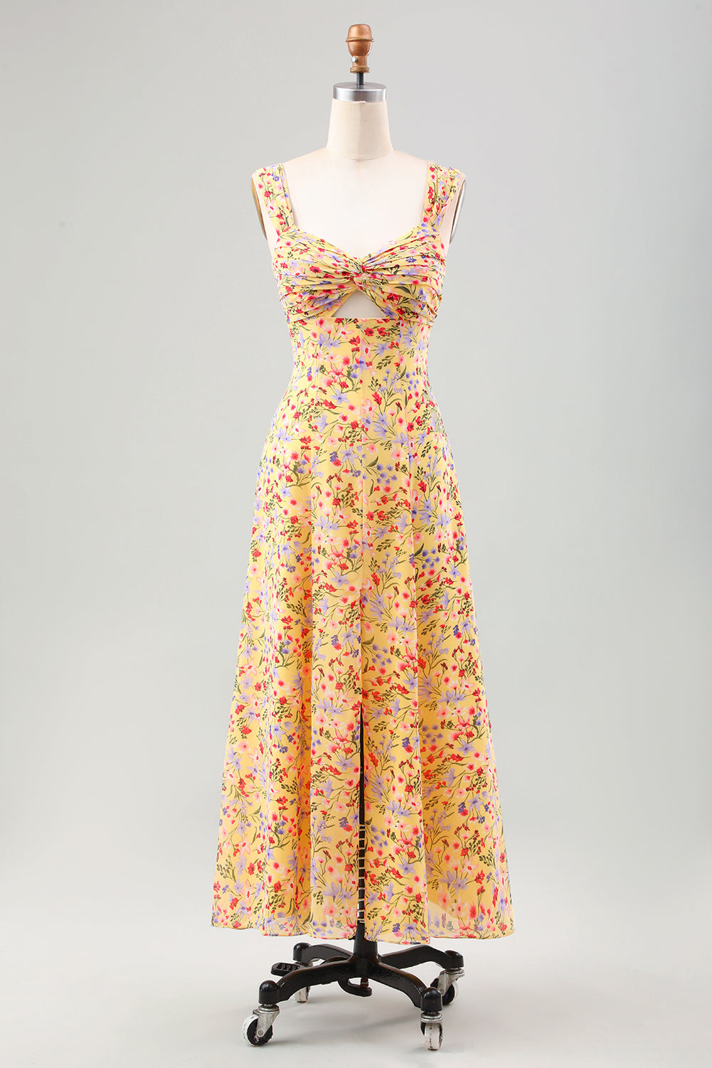 Yellow Flower A-Line Corset Wedding Guest Dress