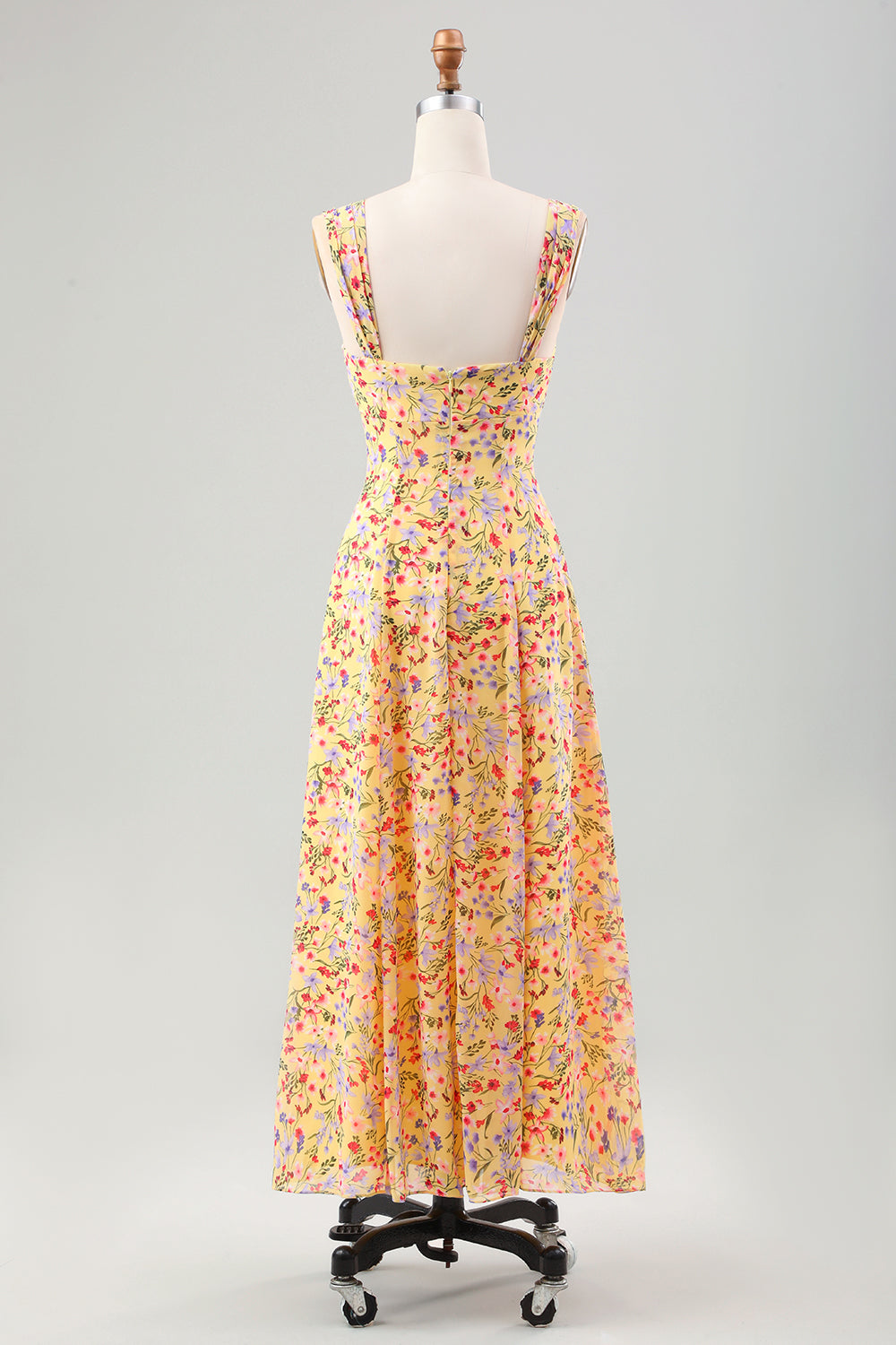 Yellow Flower A-Line Corset Wedding Guest Dress