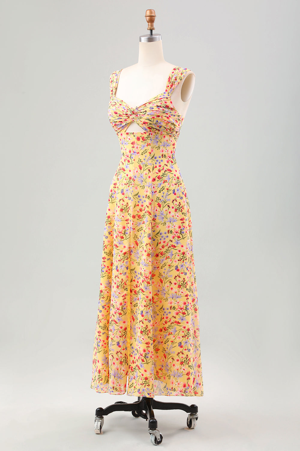 Yellow Flower A-Line Corset Wedding Guest Dress