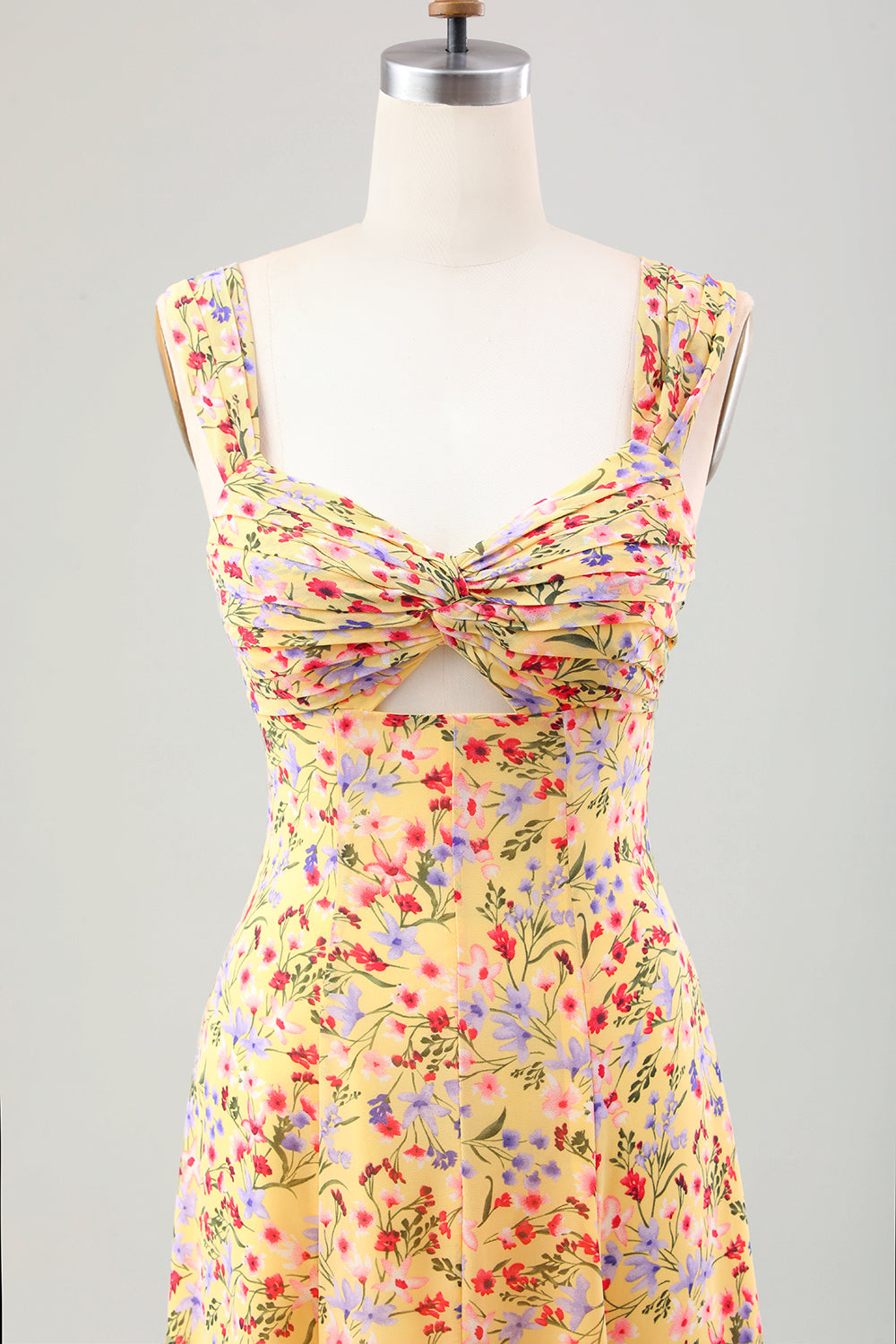Yellow Flower A-Line Corset Wedding Guest Dress