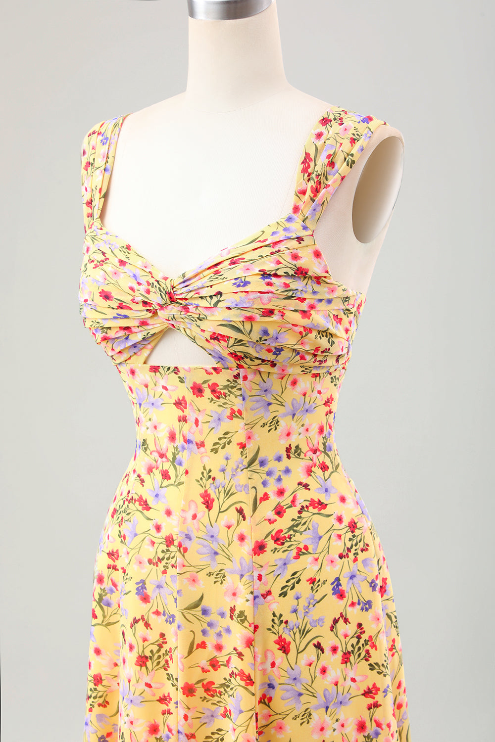 Yellow Flower A-Line Corset Wedding Guest Dress