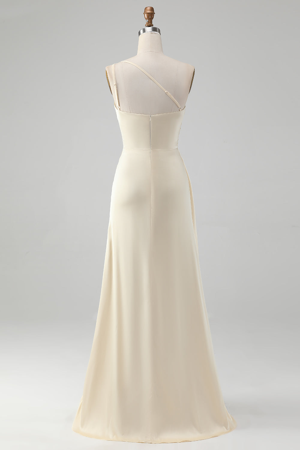 Robe longue de demoiselle d'honneur fourreau asymétrique à une épaule, couleur champagne, avec fente