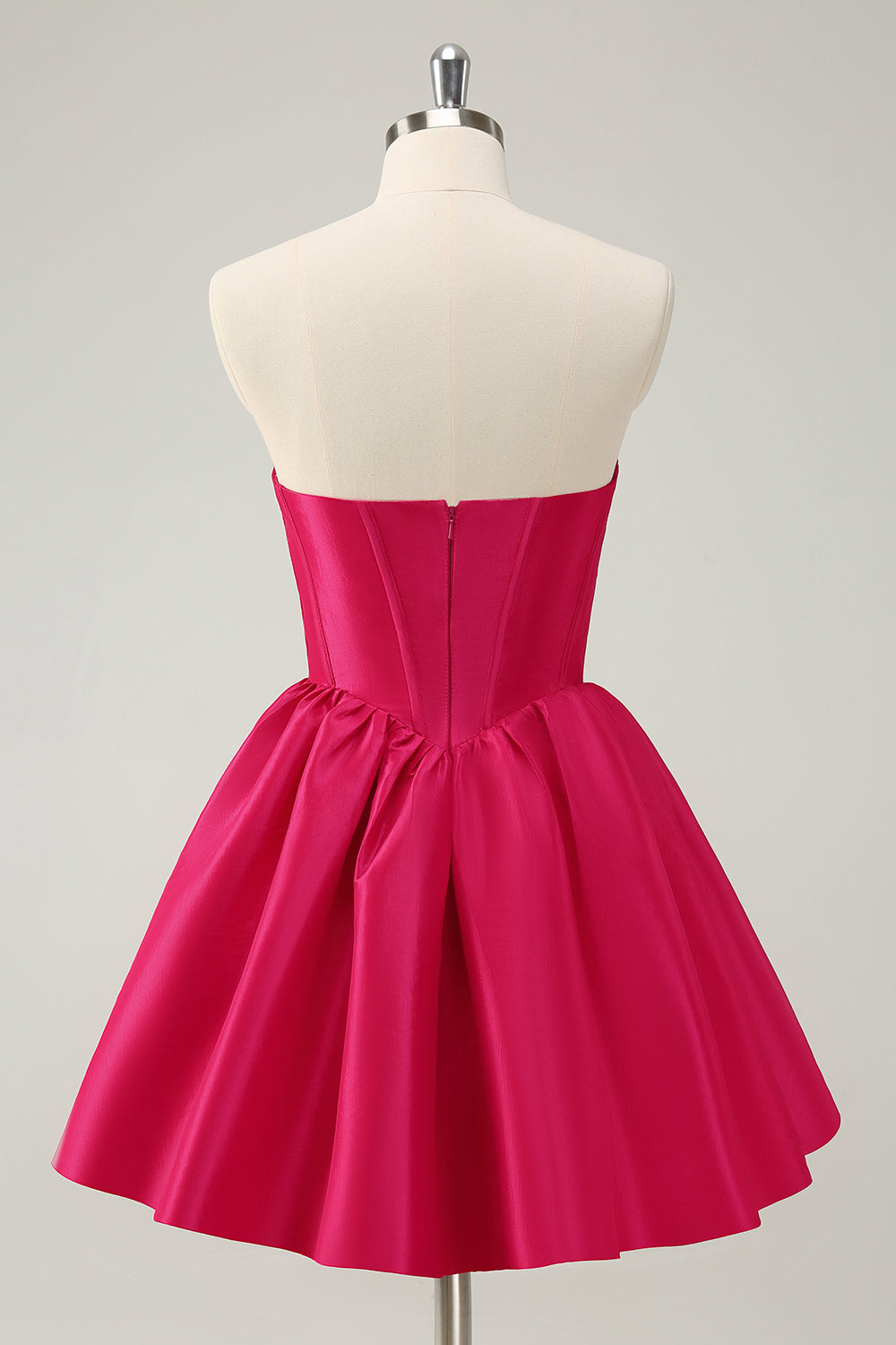Robe de bal de fin d'année mignonne en satin, corset décolleté cœur, ligne A, couleur fuchsia