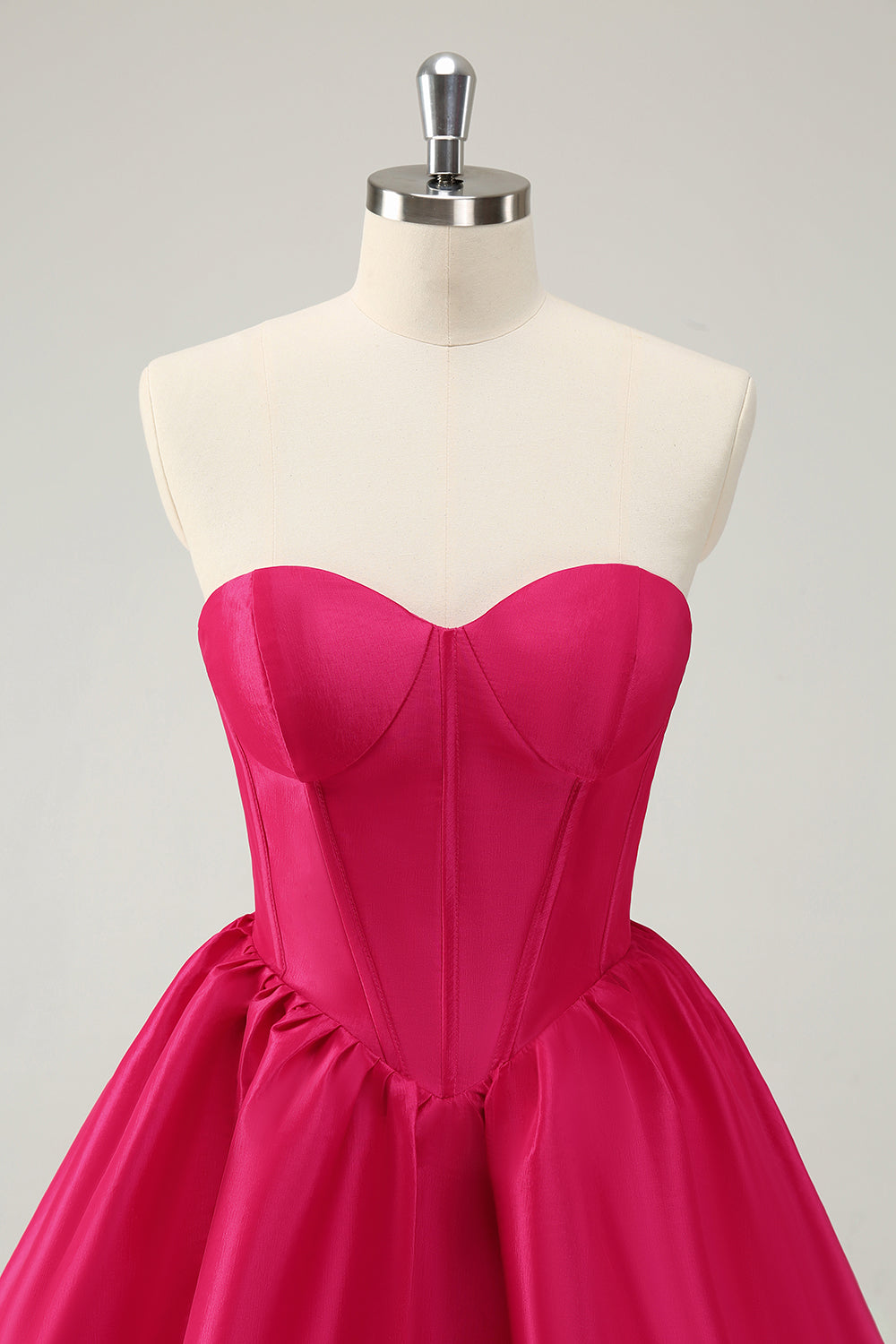Robe de bal de fin d'année mignonne en satin, corset décolleté cœur, ligne A, couleur fuchsia