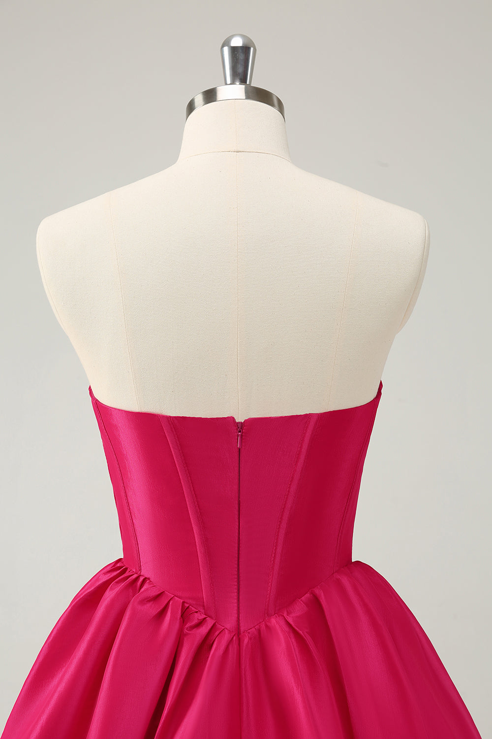 Robe de bal de fin d'année mignonne en satin, corset décolleté cœur, ligne A, couleur fuchsia