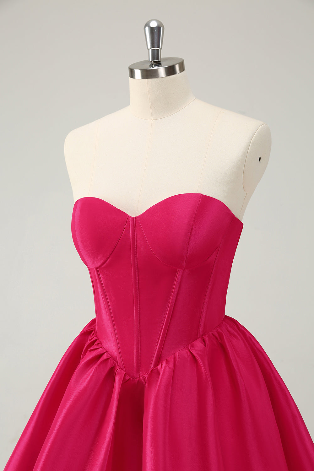 Robe de bal de fin d'année mignonne en satin, corset décolleté cœur, ligne A, couleur fuchsia