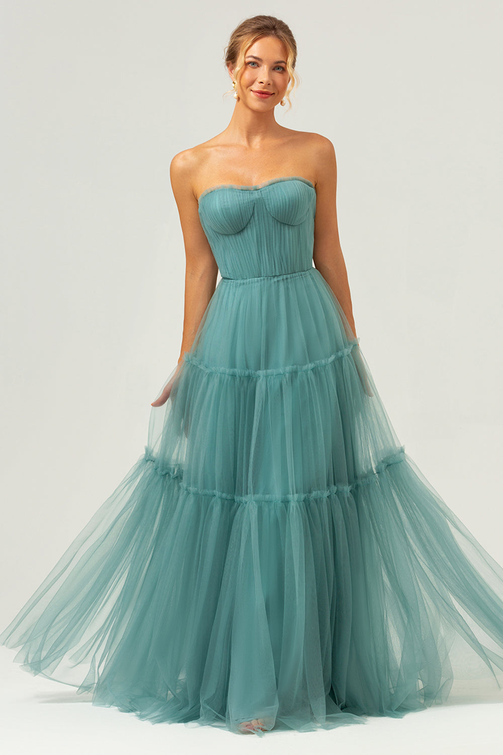 Robe de demoiselle d'honneur trapèze bustier en tulle Eucalyptus