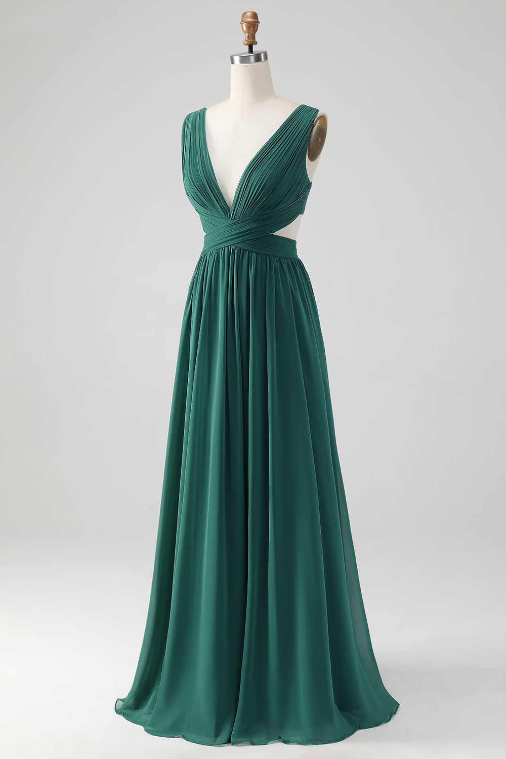 Robe longue de demoiselle d'honneur trapèze en mousseline vert foncé avec dos lacé