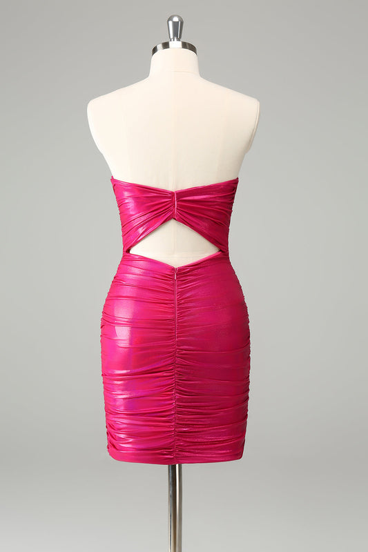 Robe Courte de Soirée Fourreau Fuchsia Cœur et Découpe