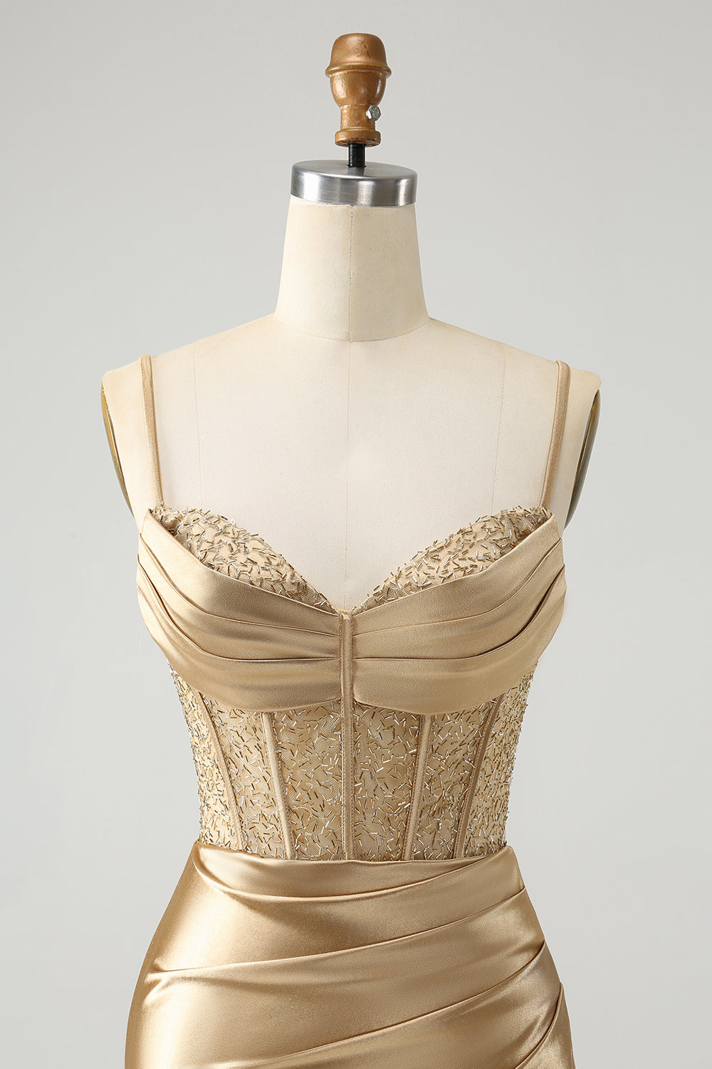 Robe de bal rouge élégante en satin avec corset à bretelles spaghetti et fente