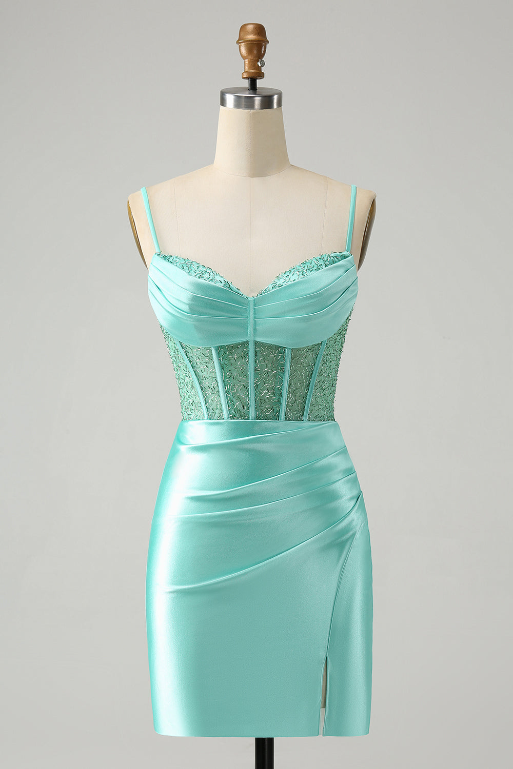 Élégante Robe de Soirée Fourreau Rouge en Satin avec Corset à Bretelles Fines et Fente