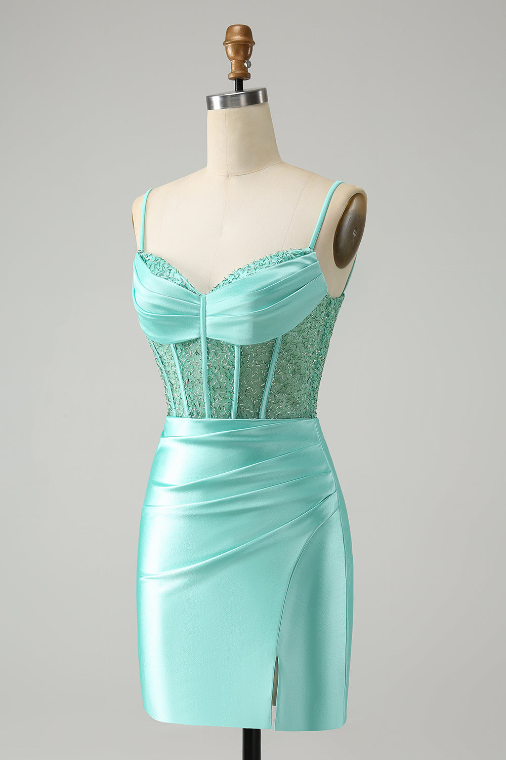 Robe de bal rouge élégante en satin avec corset à bretelles spaghetti et fente