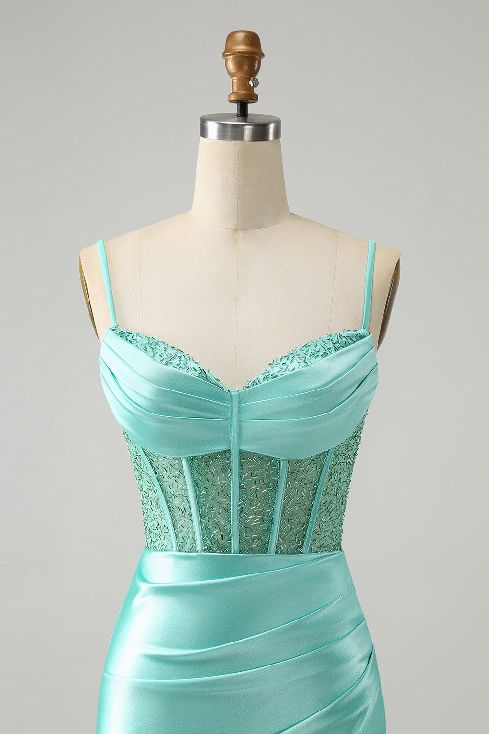Robe de bal rouge élégante en satin avec corset à bretelles spaghetti et fente
