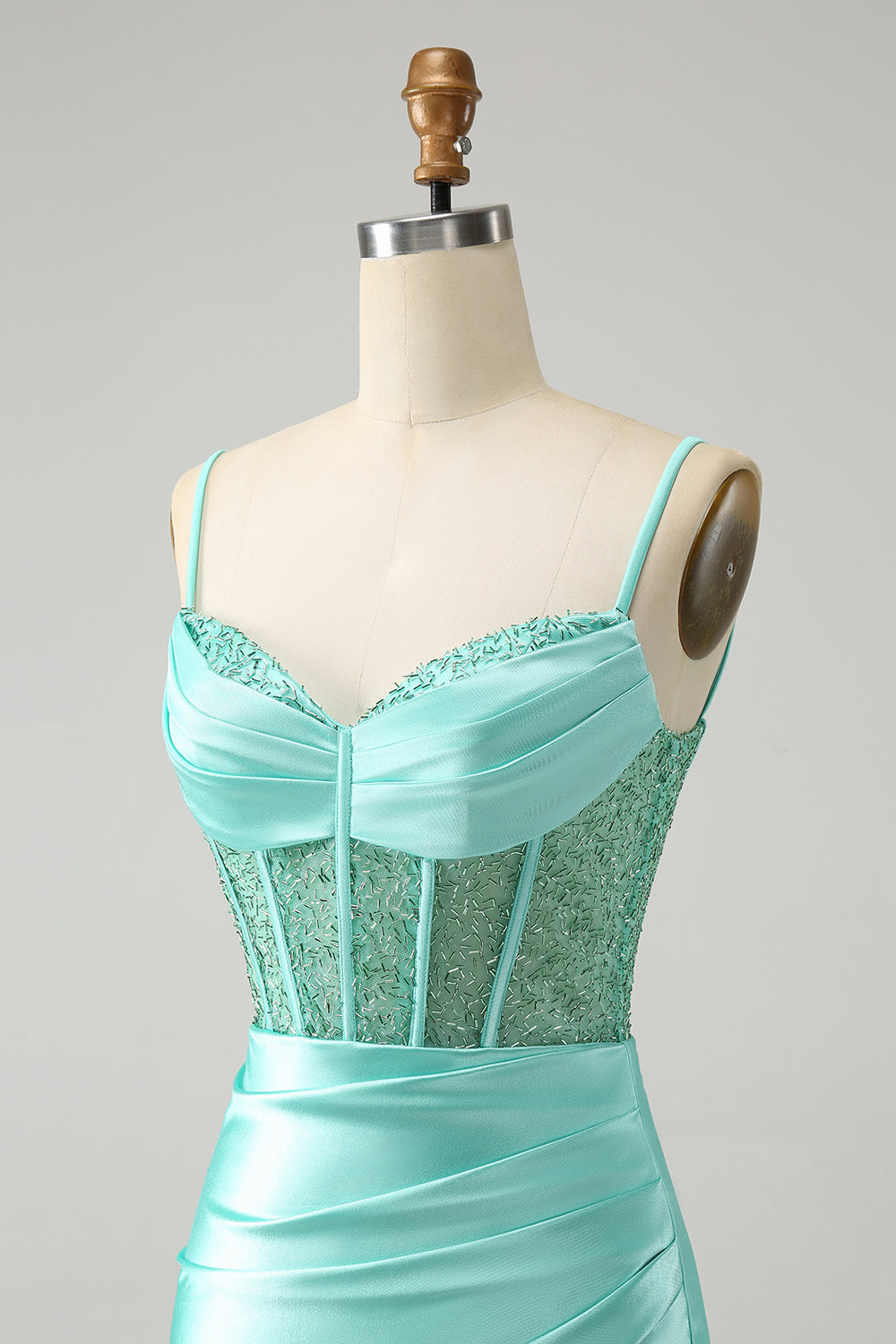 Robe de bal rouge élégante en satin avec corset à bretelles spaghetti et fente