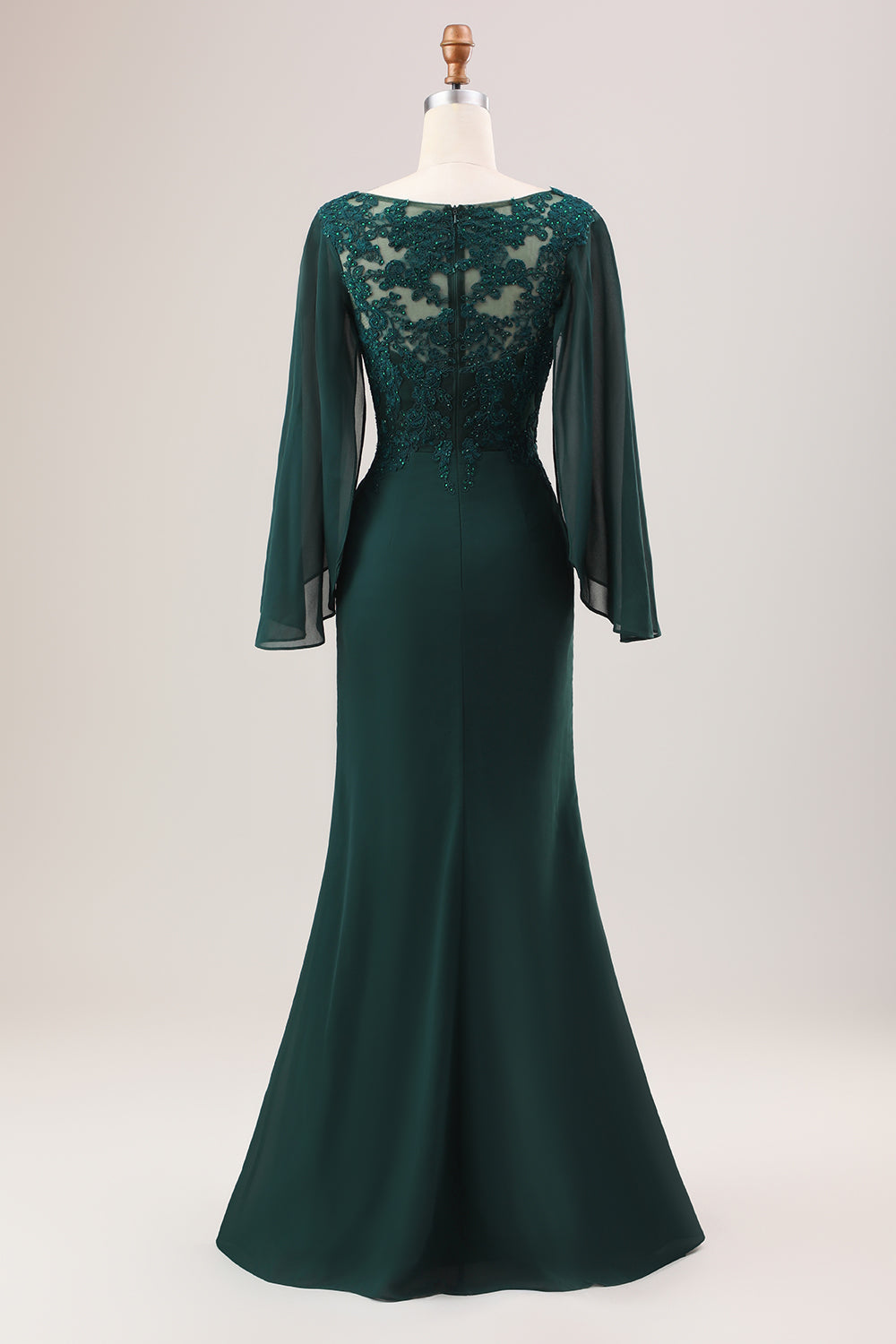 Robe de Mère de la Mariée Sirène Vert Foncé Pailletée en Mousseline à Manches Longues