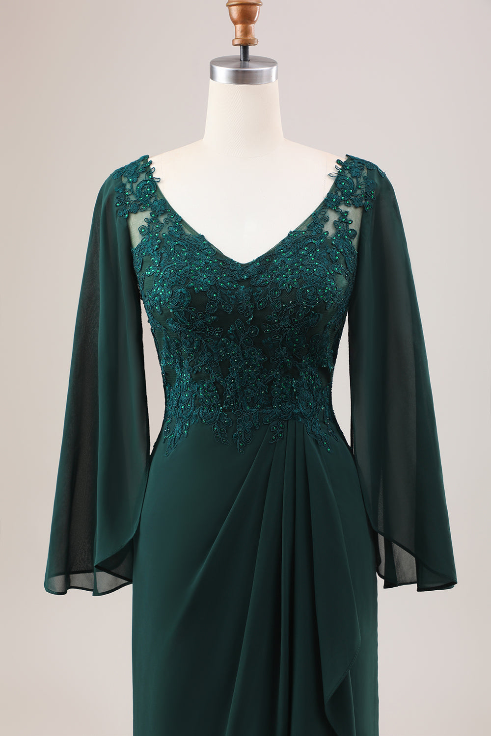 Robe de Mère de la Mariée Sirène Vert Foncé Pailletée en Mousseline à Manches Longues