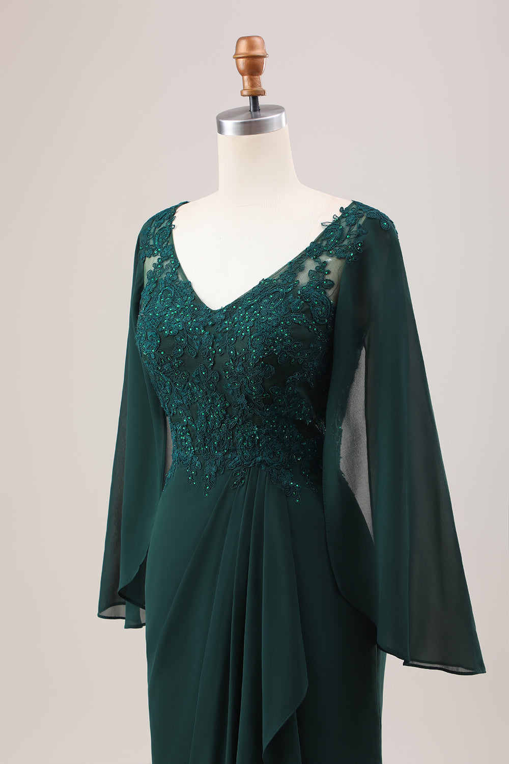 Robe de Mère de la Mariée Sirène Vert Foncé Pailletée en Mousseline à Manches Longues