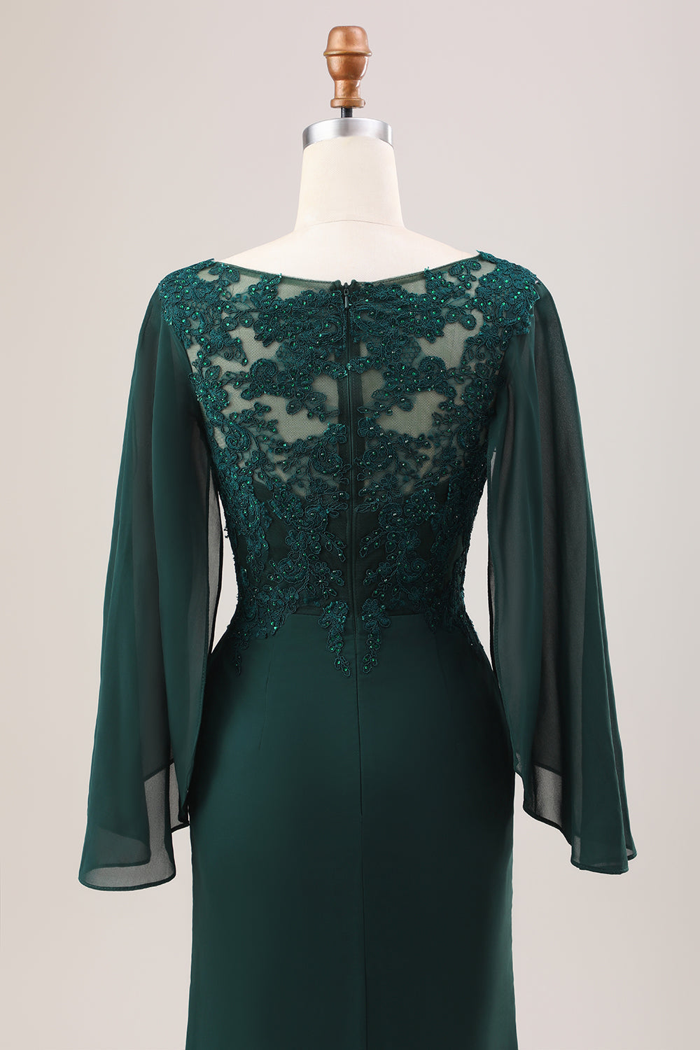 Robe de Mère de la Mariée Sirène Vert Foncé Pailletée en Mousseline à Manches Longues