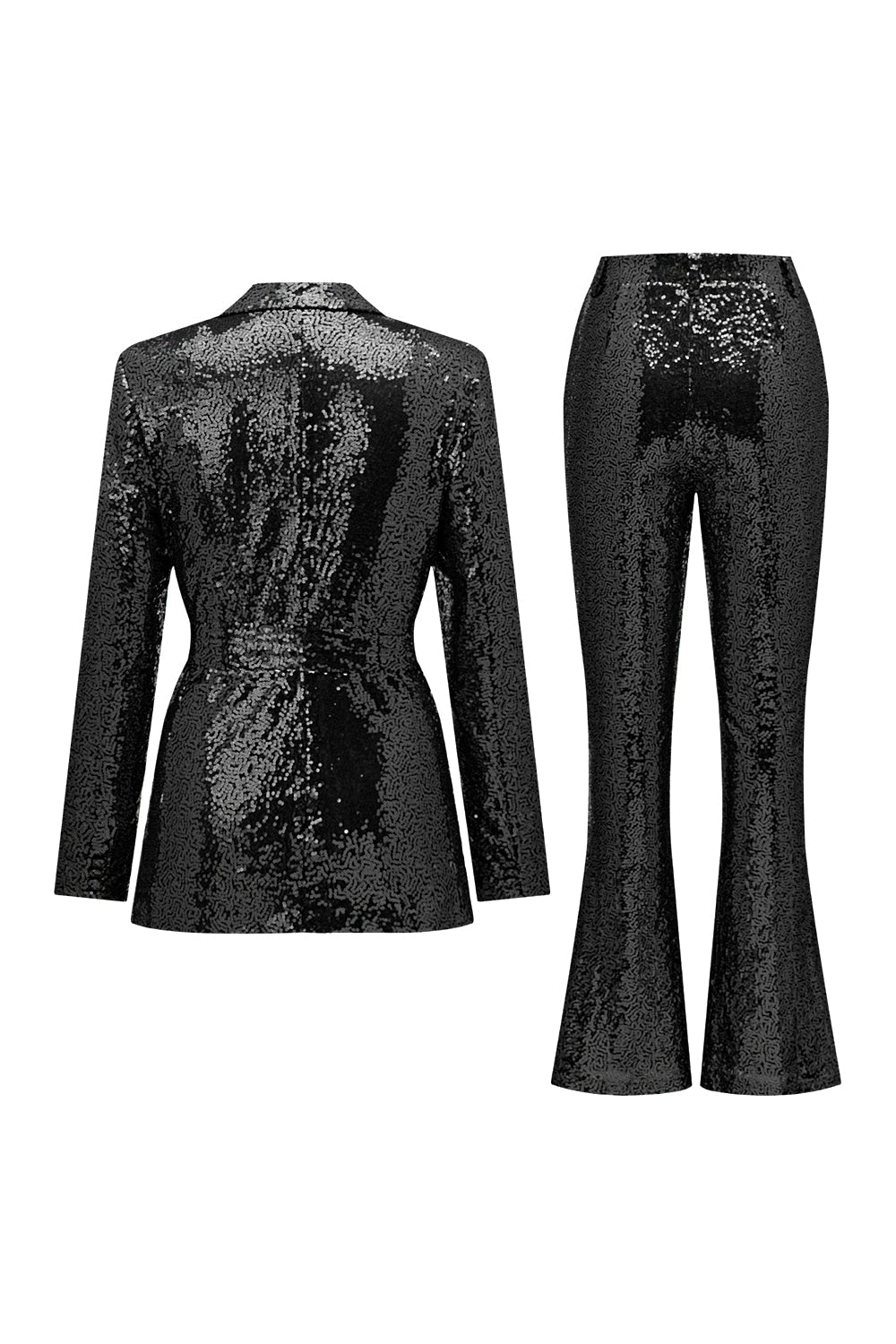 Glitter Green Sequins Notched Lapel Women's Suits with Belt