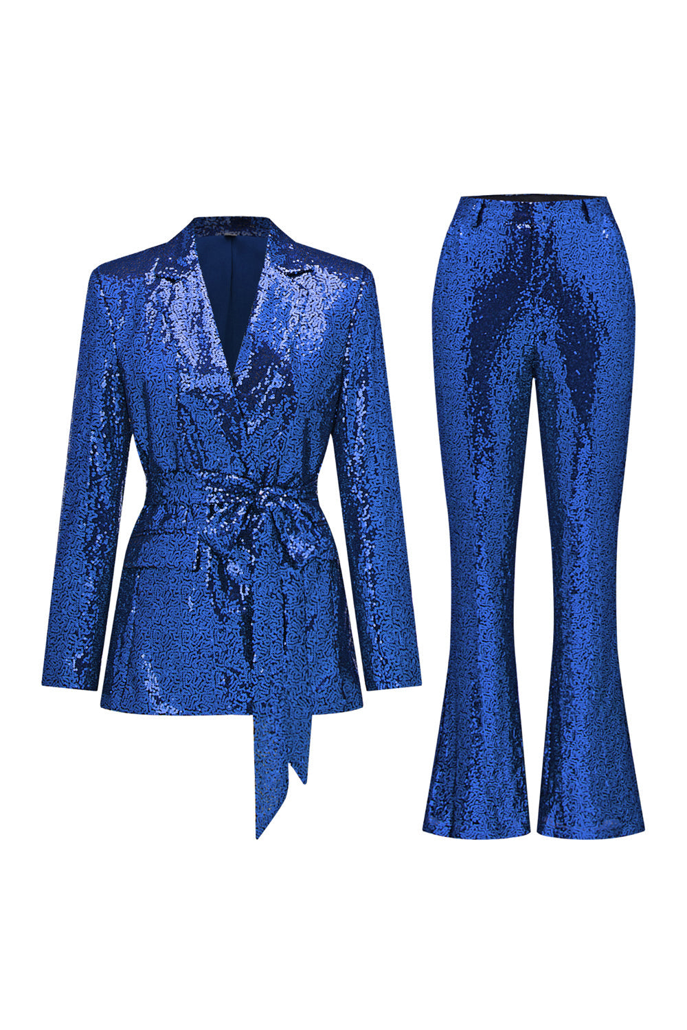 Glitter Green Sequins Notched Lapel Women's Suits with Belt