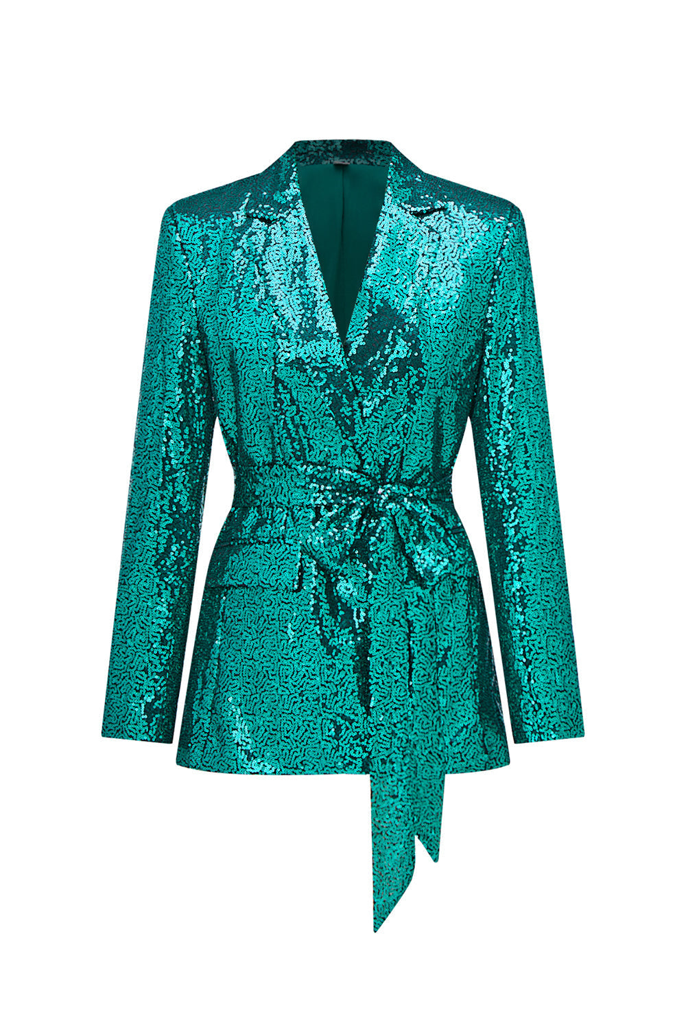 Glitter Green Sequins Notched Lapel Women's Suits with Belt