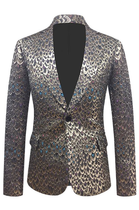 Blazer homme à revers châle jacquard doré