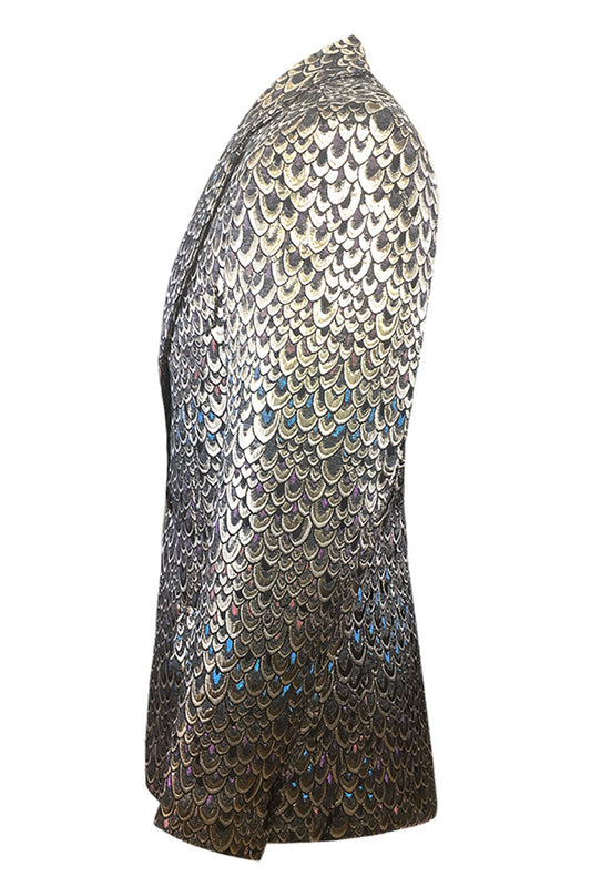Blazer homme à revers châle jacquard doré