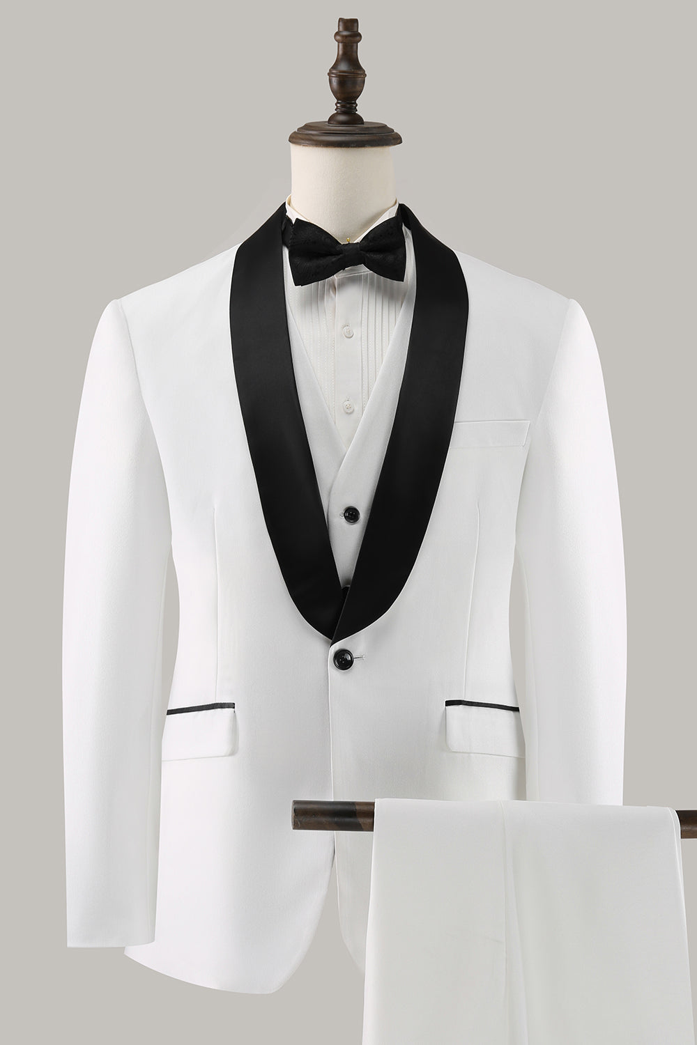 Costumes de bal pour hommes, 3 pièces, revers châle blanc, un bouton