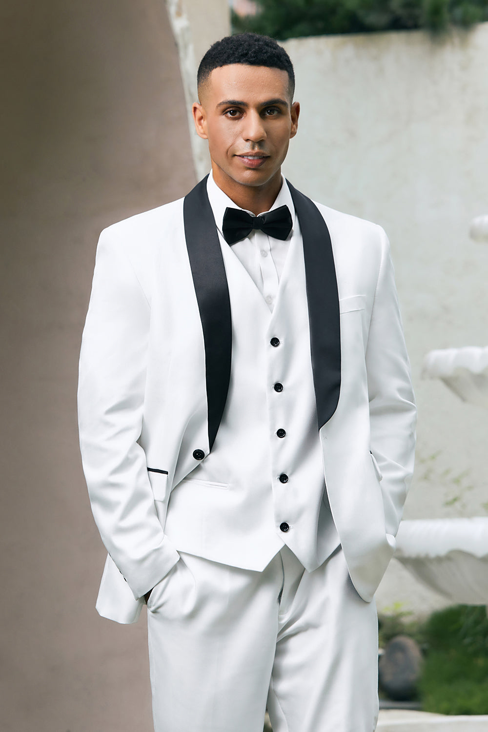 Costumes de bal pour homme 3 pièces avec revers châle blanc et un bouton