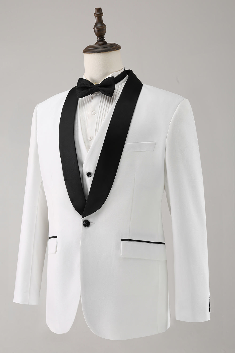 Costumes de bal pour hommes, 3 pièces, revers châle blanc, un bouton
