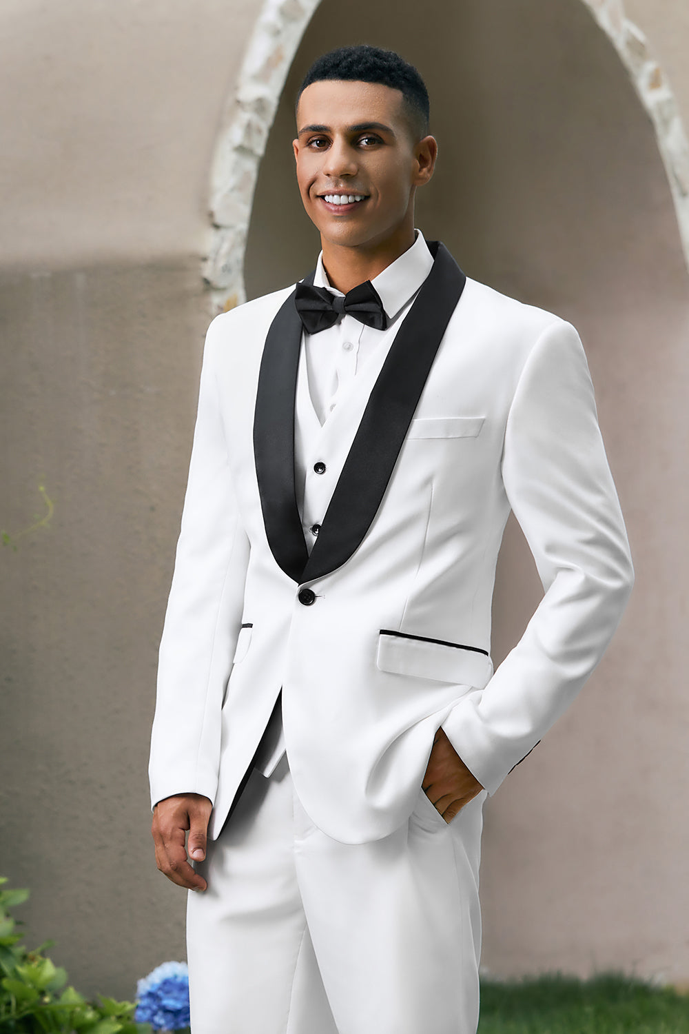 Costumes de bal pour homme 3 pièces avec revers châle blanc et un bouton