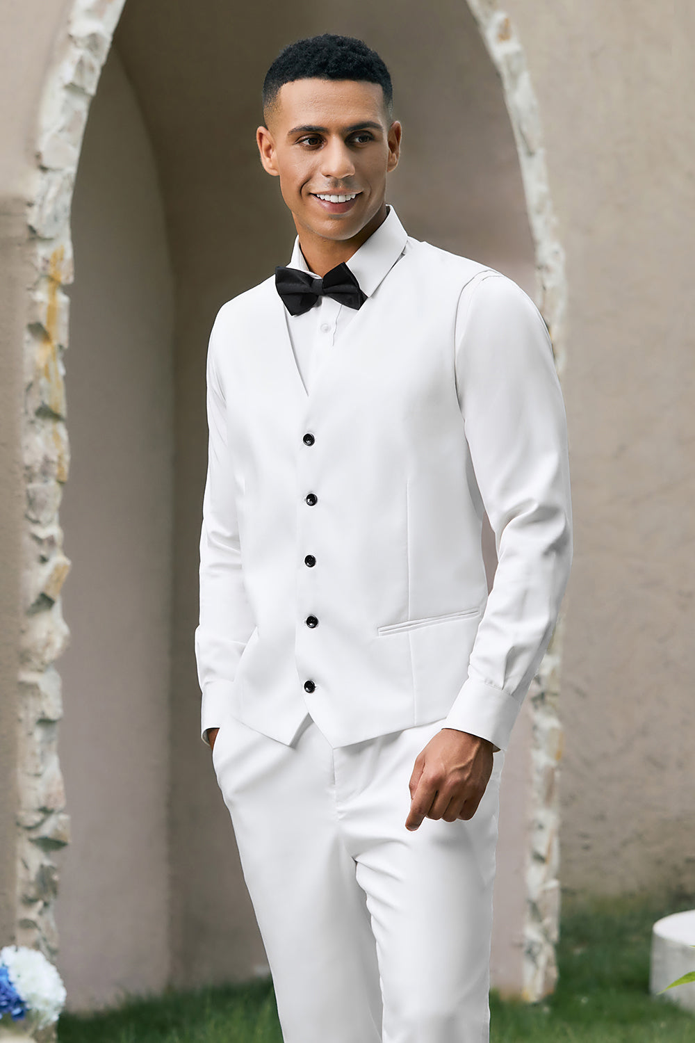 Costumes de bal pour homme 3 pièces avec revers châle blanc et un bouton