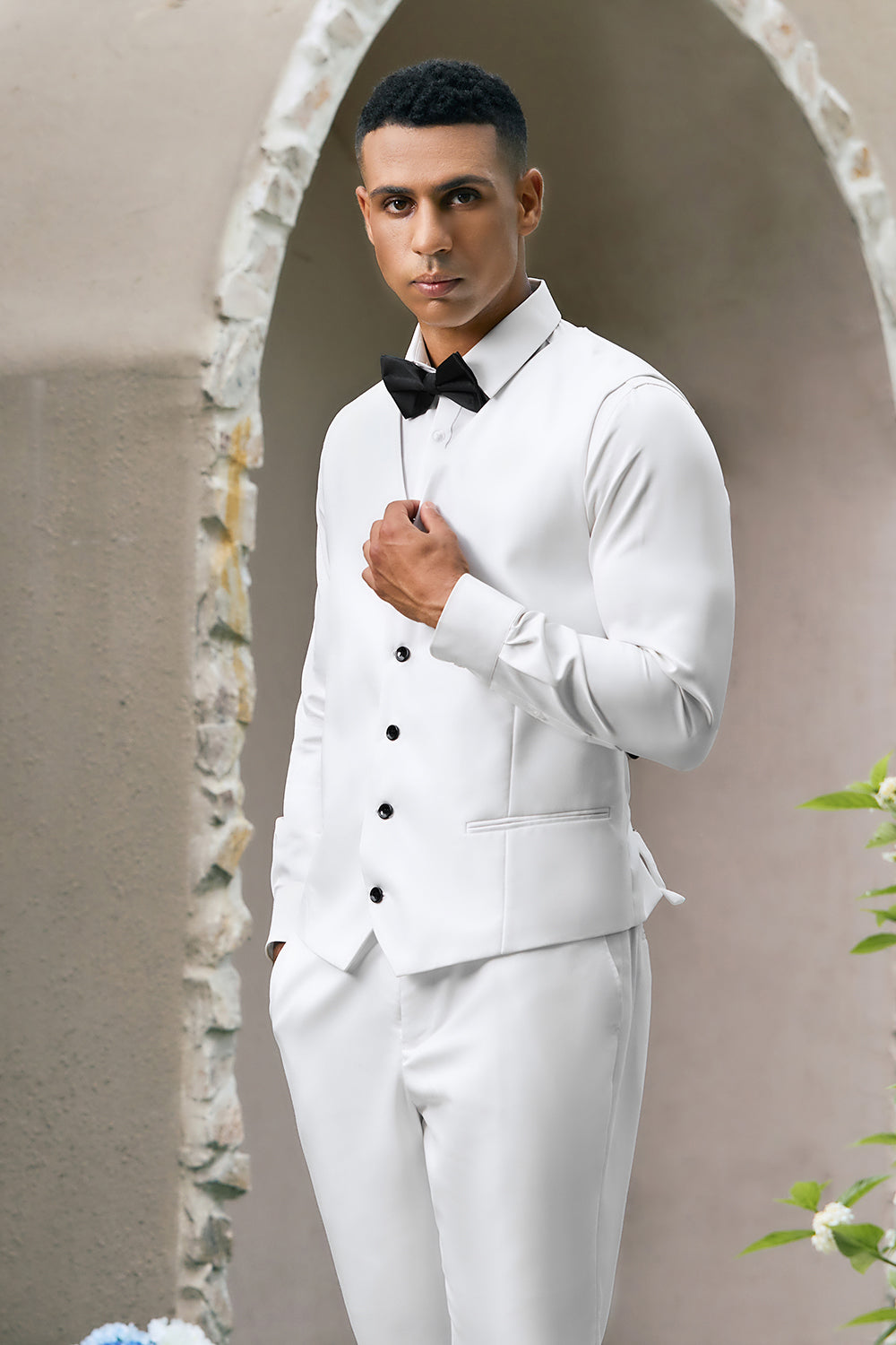 Costumes de bal pour homme 3 pièces avec revers châle blanc et un bouton