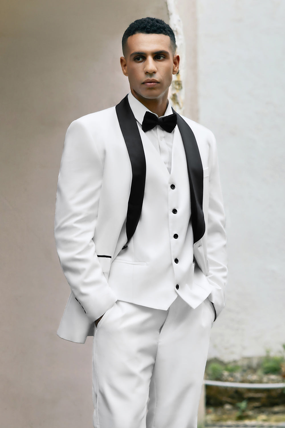 Costumes de bal pour homme 3 pièces avec revers châle blanc et un bouton