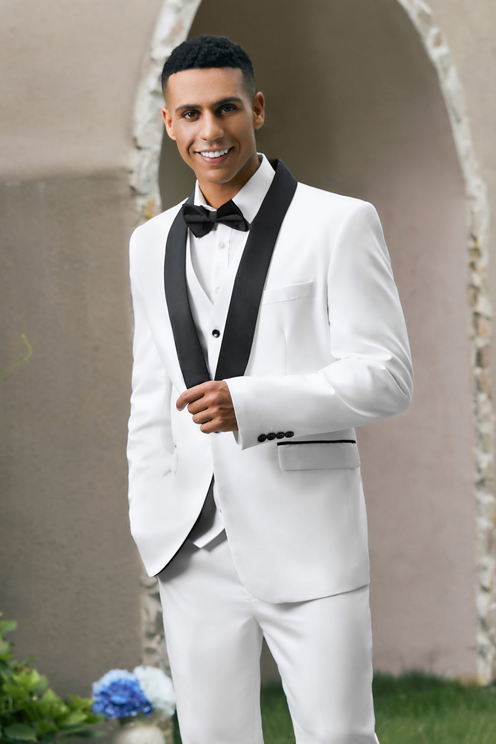 Costumes de bal pour homme 3 pièces avec revers châle blanc et un bouton