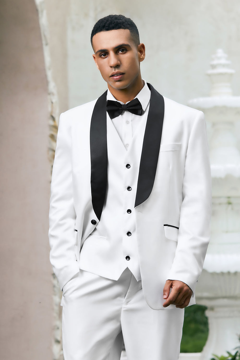 Costumes de bal pour homme 3 pièces avec revers châle blanc et un bouton
