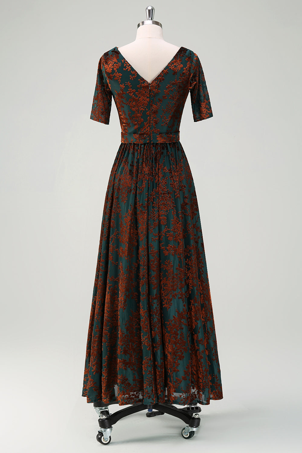 Vestido de Madre de la Novia de Terciopelo Floral Verde Oscuro con Cinturón