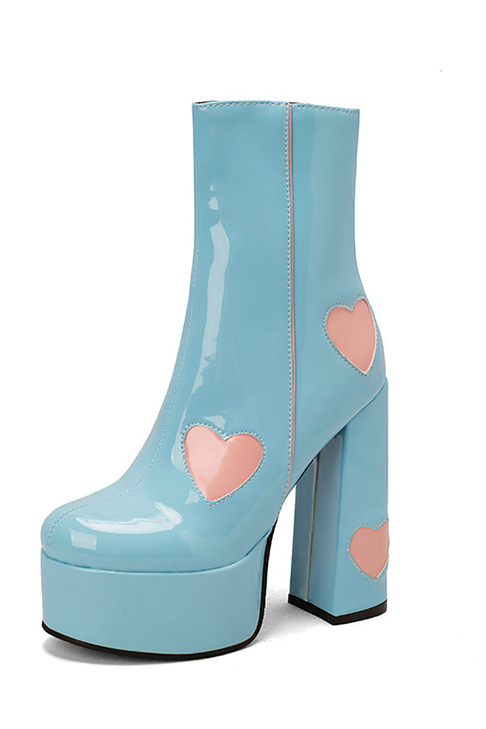 Botas de Plataforma con Tacón Ancho y Corazones de Cuero PU