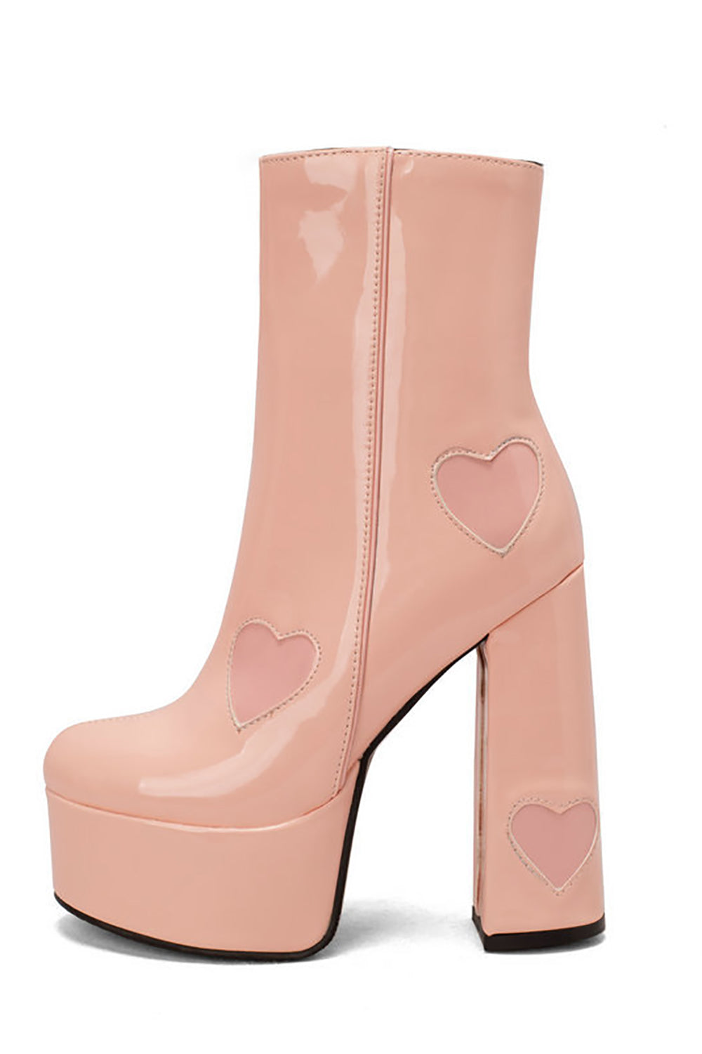 Botas de Plataforma con Tacón Ancho y Corazones de Cuero PU
